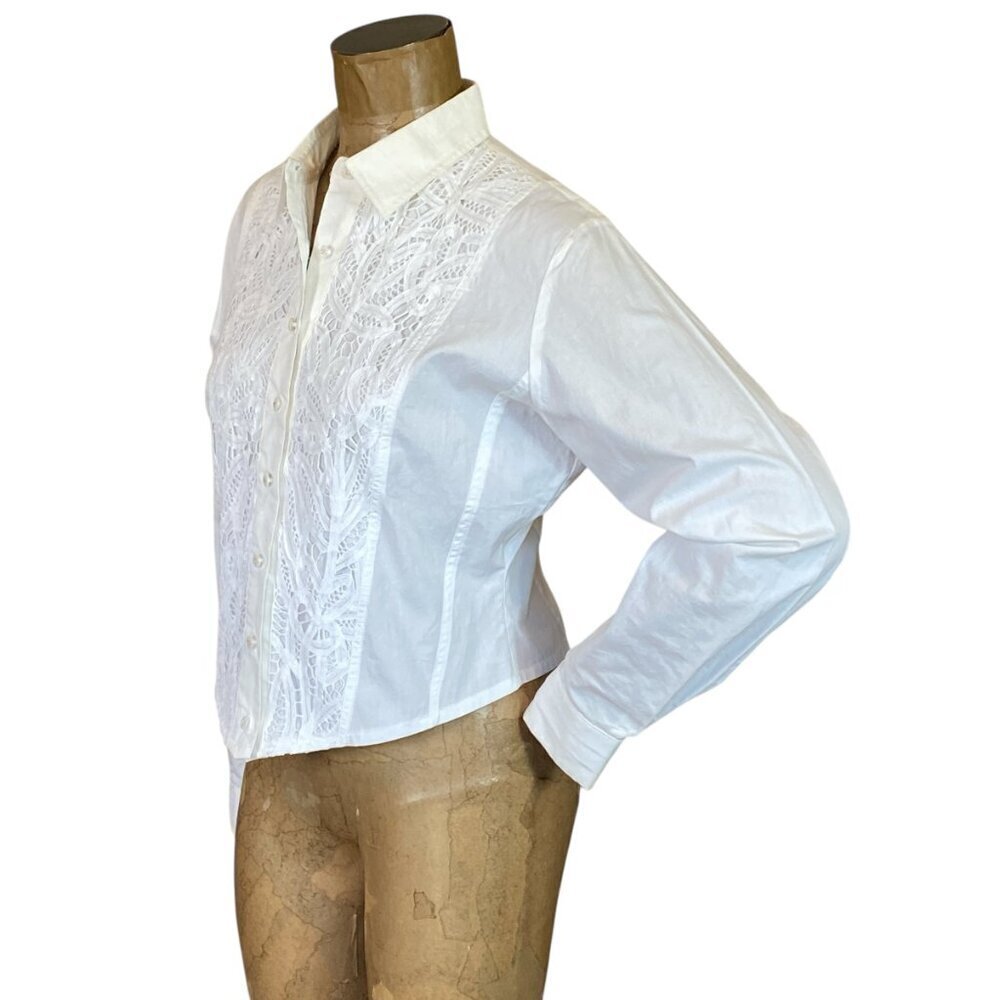 NWT Adobe Rose White Button-Down Lace Overlay Top Sz L #102P - Picture 4 of 10